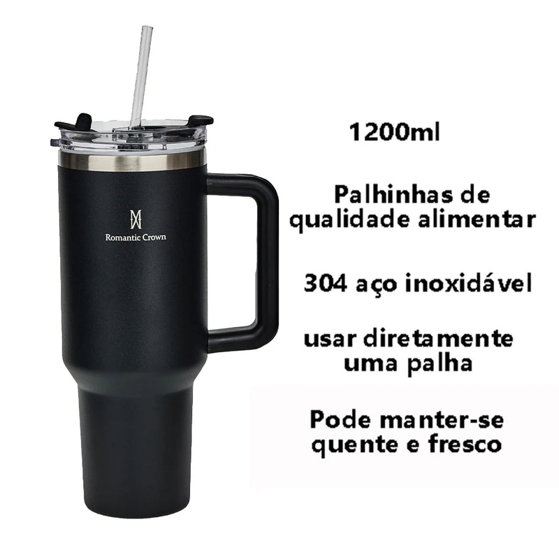 Copo Térmico Crown de Aço Inoxidável 304 com Canudo