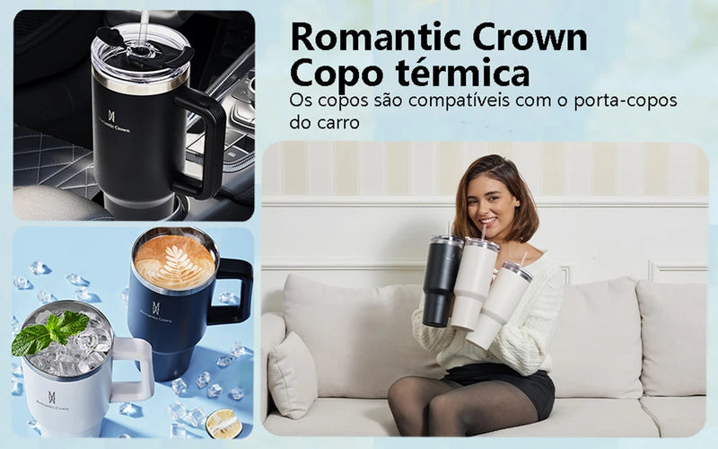 Copo Térmico Crown de Aço Inoxidável 304 com Canudo