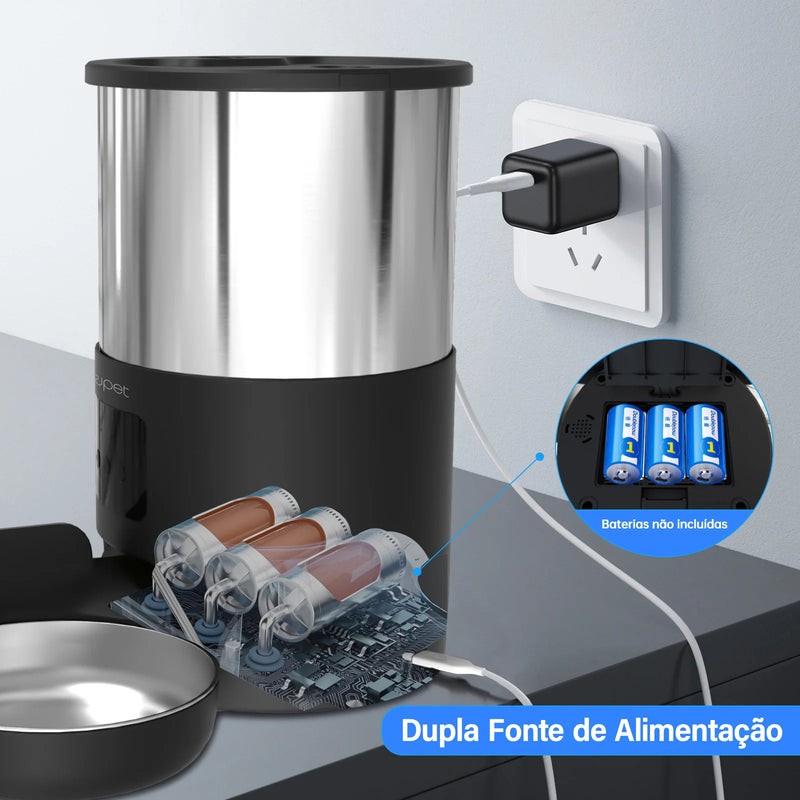 Alimentador automático para gatos e cães 5L inteligente para animais de estimação, Dispensador de alimentos com gravador de microfone Temporizador