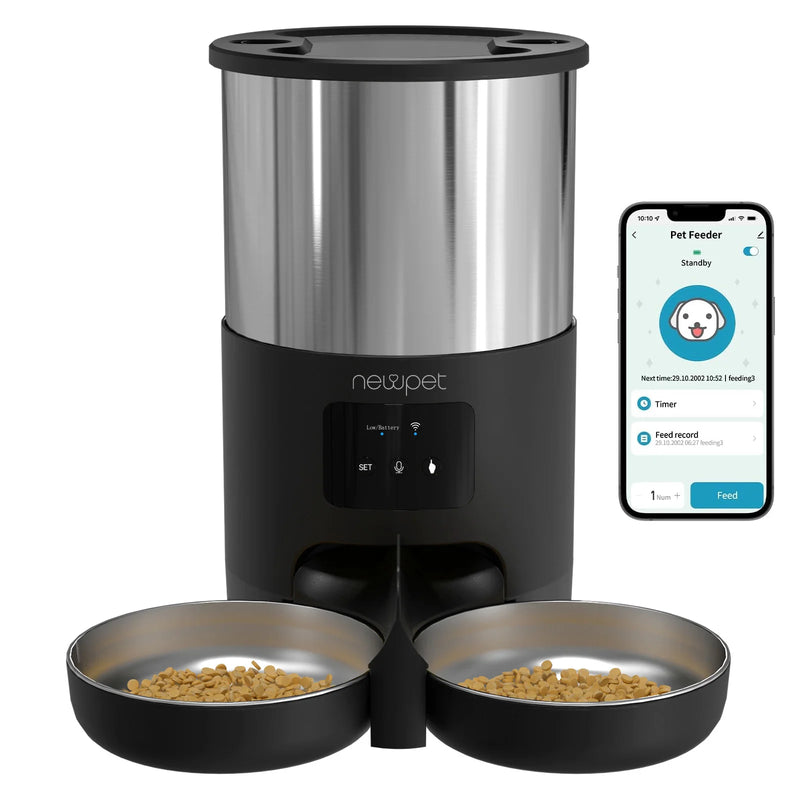 Alimentador automático para gatos e cães 5L inteligente para animais de estimação, Dispensador de alimentos com gravador de microfone Temporizador