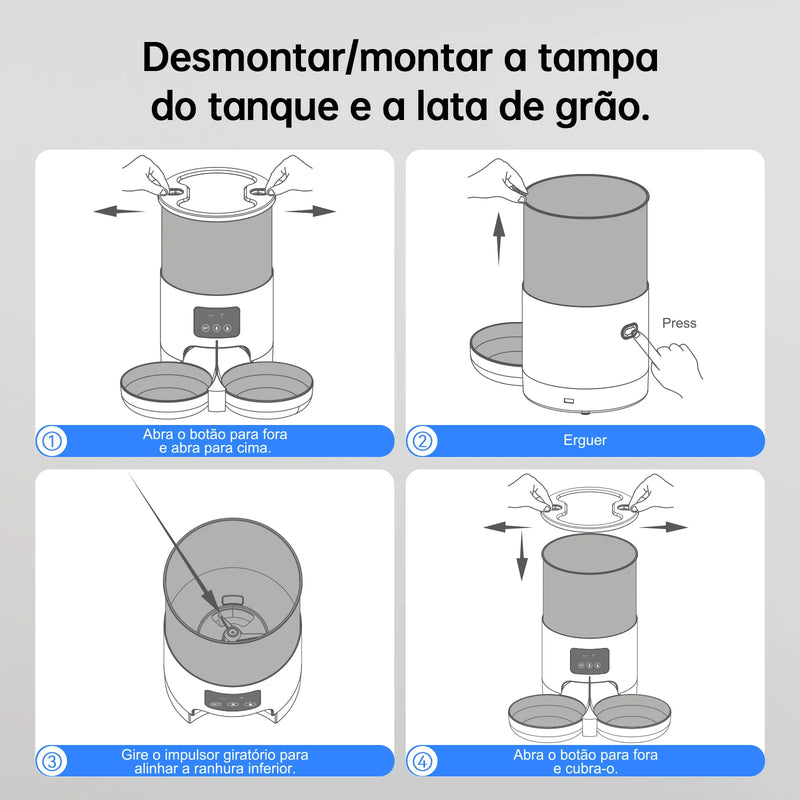 Alimentador automático para gatos e cães 5L inteligente para animais de estimação, Dispensador de alimentos com gravador de microfone Temporizador