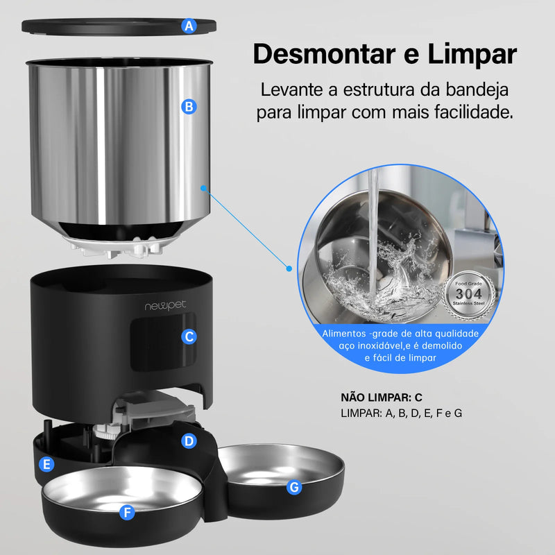 Alimentador automático para gatos e cães 5L inteligente para animais de estimação, Dispensador de alimentos com gravador de microfone Temporizador