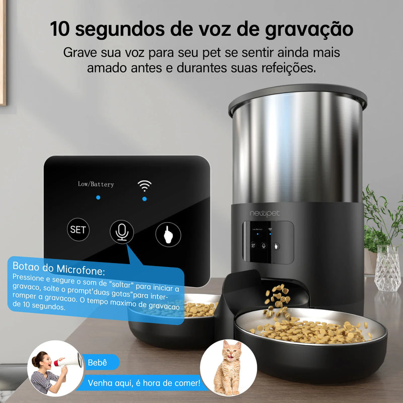 Alimentador automático para gatos e cães 5L inteligente para animais de estimação, Dispensador de alimentos com gravador de microfone Temporizador